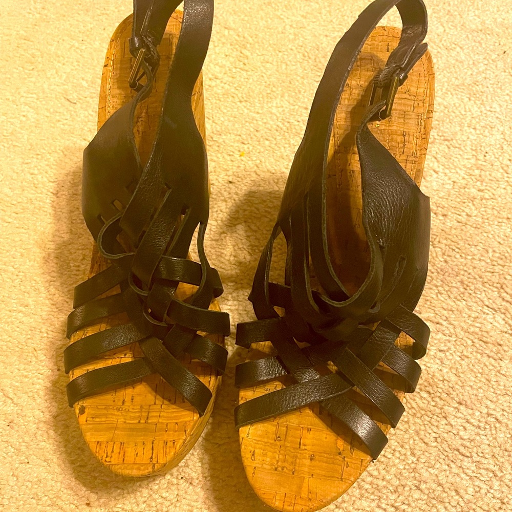 Ralph Lauren cork heel leather sandals